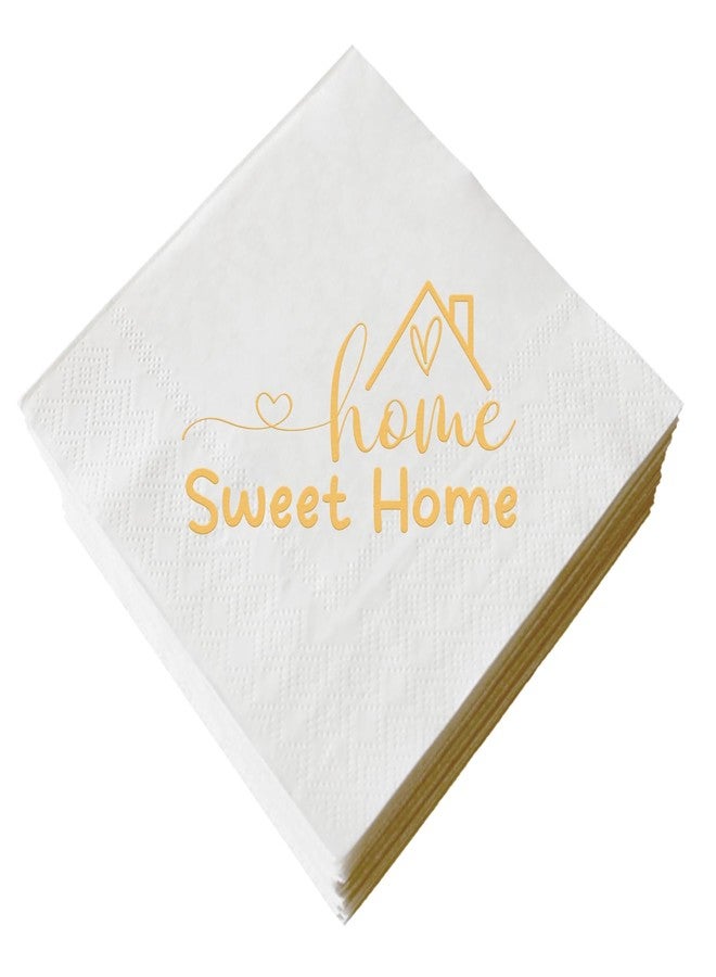 ZLPDS Home Sweet Home Paper Napkins Gold Foil and White Housewarming Cocktail Napkins 50 Pack New House/Welcome Back/Family Home Theme Party Decorations Supplies Bar Beverage Towel Napkins 3 Ply - Image 1